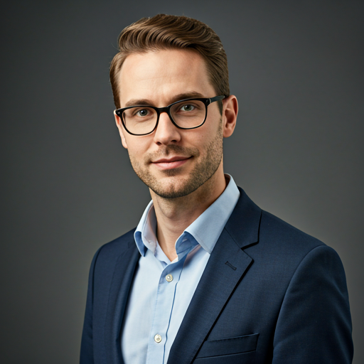 professional portrait of a tech executive smiling, corporate digital setting